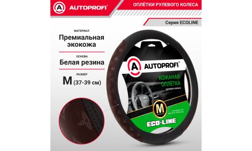 Оплетка на руль Autoprofi Eco-Line, вставки с принтом в стиле Fashion, премиальная экокожа, черный с кофейным, размер M (37-39см), арт. FS-2505 BK/COFFE (M)
