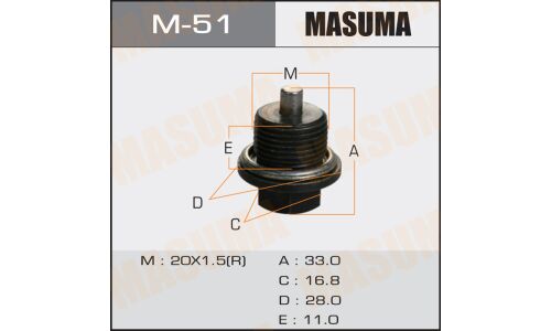 Болт маслосливной с магнитом Masuma, для Subaru, M20х1.5(R), арт. M-51