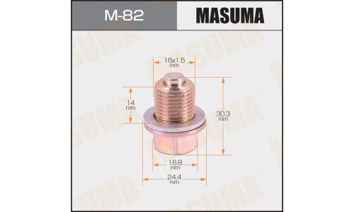 Болт маслосливной MASUMA с магнитом и шайбой M16x1.5 (под головку 17мм)