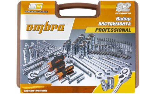 Набор инструментов Ombra, под размеры 1/2" и 1/4", комплект 82 предмета, арт. 55014