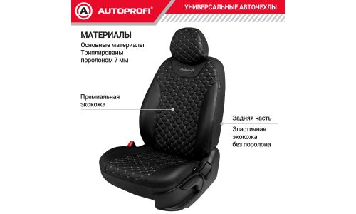 Чехлы Autoprofi Guardian, для переднего и заднего ряда, премиальная экокожа, черный/серый цвет, 11 предметов, арт. GRD-1107GF BK/BK/D.GY