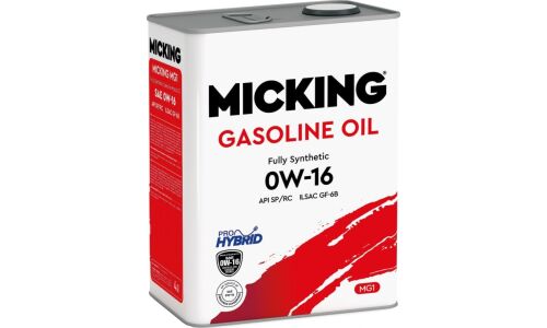 Масло моторное Micking Gasoline Oil MG1 0w16, синтетическое, API SP RC, ILSAC GF-6B, для бензинового двигателя, 4л, арт. M2112