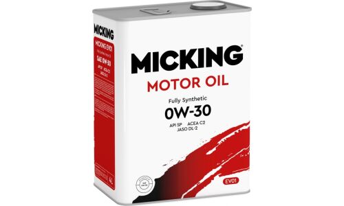Масло моторное Micking Motor Oil EVO1 0w30, синтетическое, API SP, ACEA C2, JASO DL-2, универсальное, 4л, арт. M2123