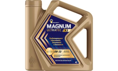Масло моторное Роснефть Magnum Ultratec A3 0w30, синтетическое, API SN/CF, ACEA A3/B4, универсальное, 4л, арт. 40816842