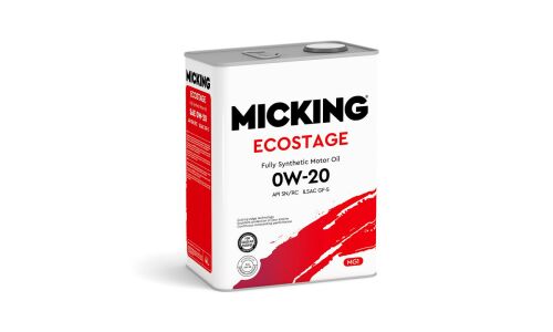 Масло моторное Micking Ecostage MG1 0w20, синтетическое, API SN RC, ILSAC GF-5, для бензинового двигателя, 4л, арт. OIL5002
