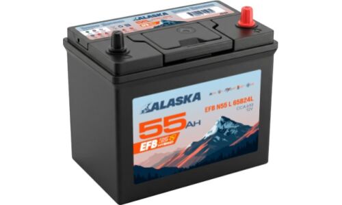 Аккумулятор Alaska EFB N-55/65B24L, 55Ач, CCA 610А, необслуживаемый, арт. A2155