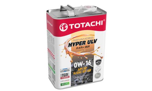 Масло моторное Totachi Hyper ULV 0w16 синтетическое, API SP, ILSAC GF-6B, для бензинового двигателя, 4л, арт. E16004