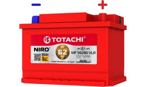 Аккумулятор Totachi Niro MF 56280 VLR LB2 L, 62Ач, CCA 650А, обслуживаемый, арт. 90062