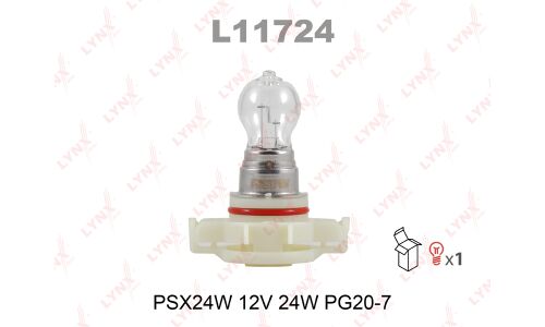 Лампа галогенная LYNXAuto PSX24W (PG20/7, G18.5), 12В, 24Вт, 3200К, 1 шт, арт. L11724