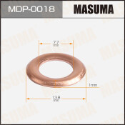 Кольцо уплотнительное топливной форсунки Masuma, медня, 7.7х13.8х1мм, для Nissan, с двигателями TD# / CD# / FD#, арт. MDP-0018