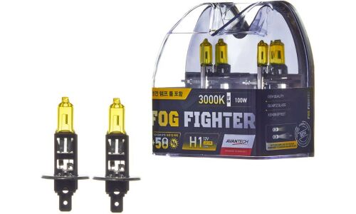 Лампа галогенная Avantech Fog Fighter H1 (P14.5s, T8), 12В, 55Вт (соответствует 100Вт), 3000К, комплект 2 шт, арт. AB3001