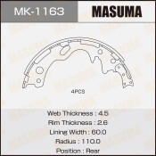 Колодки тормозные барабанные Masuma, комплект на ось (4 шт), арт. MK-1163