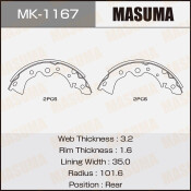 Колодки тормозные барабанные Masuma, комплект на ось (4 шт), арт. MK-1167