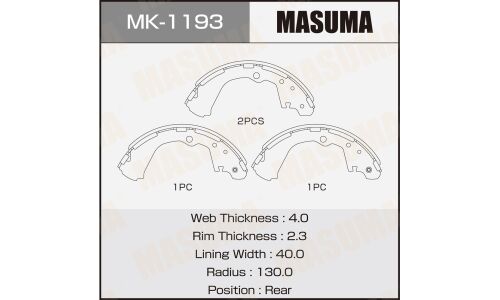 Колодки тормозные барабанные Masuma, комплект на ось (4 шт), арт. MK-1193