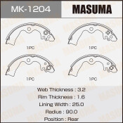 Колодки тормозные барабанные Masuma, комплект на ось (4 шт), арт. MK-1204