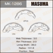 Колодки тормозные барабанные Masuma, комплект на ось (4 шт), арт. MK-1286