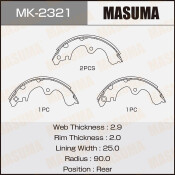 Колодки тормозные барабанные Masuma, комплект на ось (4 шт), арт. MK-2321