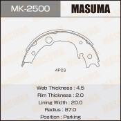 Колодки тормозные барабанные Masuma стояночного тормоза, комплект на ось (4 шт), арт. MK-2500