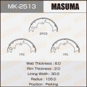 Колодки тормозные барабанные Masuma стояночного тормоза, комплект на ось (4 шт), арт. MK-2513