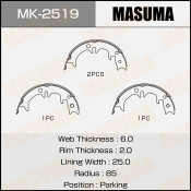 Колодки тормозные барабанные Masuma, комплект на ось (4 шт), арт. MK-2519