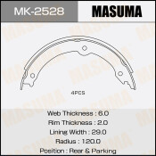 Колодки тормозные барабанные Masuma стояночного тормоза, комплект на ось (4 шт), арт. MK-2528