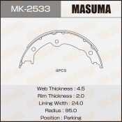 Колодки тормозные барабанные Masuma, комплект на ось (4 шт), арт. MK-2533