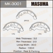 Колодки тормозные барабанные Masuma, комплект на ось (4 шт), арт. MK-3001