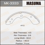 Колодки тормозные барабанные Masuma, комплект на ось (4 шт), арт. MK-3333