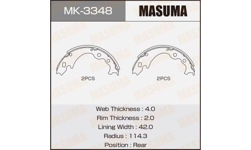 Колодки тормозные барабанные Masuma, комплект на ось (4 шт), арт. MK-3348