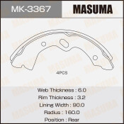 Колодки тормозные барабанные Masuma, комплект на ось (4 шт), арт. MK-3367