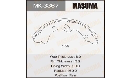 Колодки тормозные барабанные Masuma, комплект на ось (4 шт), арт. MK-3367