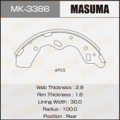 Колодки тормозные барабанные Masuma, комплект на ось (4 шт), арт. MK-3388