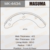 Колодки тормозные барабанные Masuma, комплект на ось (4 шт), арт. MK-4434