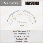Колодки тормозные барабанные Masuma, комплект на ось (4 шт), арт. MK-5705