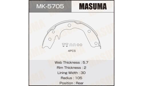 Колодки тормозные барабанные Masuma, комплект на ось (4 шт), арт. MK-5705