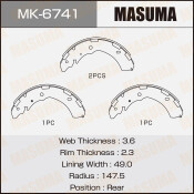 Колодки тормозные барабанные Masuma, комплект на ось (4 шт), арт. MK-6741