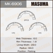 Колодки тормозные барабанные Masuma стояночного тормоза, комплект на ось (4 шт), арт. MK-6906