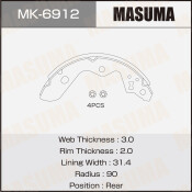 Колодки тормозные барабанные Masuma, для Mitsubishi Delica, комплект на ось (4 шт), арт. MK-6912