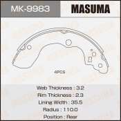 Колодки тормозные барабанные Masuma, комплект на ось (4 шт), арт. MK-9983