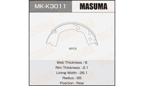 Колодки тормозные барабанные Masuma, для SsangYong Actyon, комплект на ось (4 шт), арт. MK-K3011
