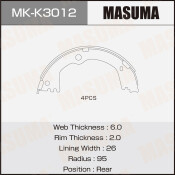 Колодки тормозные барабанные Masuma, для KIA Sorento, комплект на ось (4 шт), арт. MK-K3012