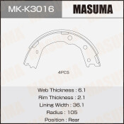 Колодки тормозные барабанные Masuma, для KIA Mohave, комплект на ось (4 шт), арт. MK-K3016