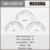 Колодки тормозные барабанные Masuma, для KIA Sportage, комплект на ось (4 шт), арт. MK-K3019