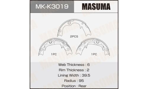 Колодки тормозные барабанные Masuma, для KIA Sportage, комплект на ось (4 шт), арт. MK-K3019