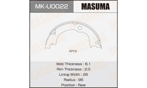 Колодки тормозные барабанные Masuma, для Opel Antara, комплект на ось (4 шт), арт. MK-U0022