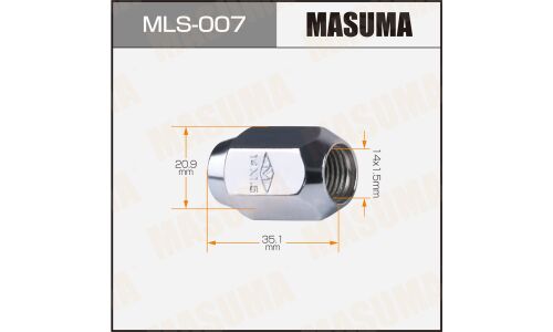Гайка колесная Masuma MLS-007, закрытая, для кроссоверов Toyota, M14x1.5(R), длина 35.1мм, коническая посадка, под ключ 21мм