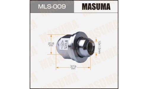 Гайка колесная Masuma MLS-009, закрытая, для Toyota / Mitsubishi, M12x1.5(R), длина 37.9мм, с прессшайбой 30мм, под ключ 21мм