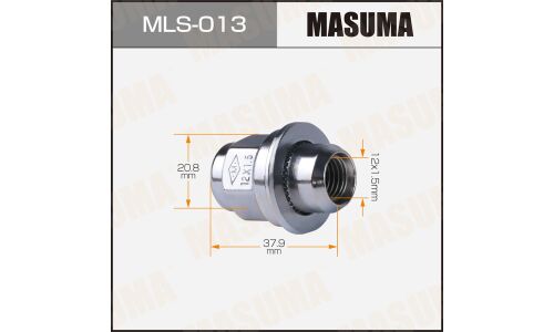 Гайка колесная Masuma MLS-013, закрытая, для Toyota / Lexus / Daihatsu / Mitsubishi, M12x1.5(R), длина 37.9мм, с прессшайбой 30мм, под ключ 21мм