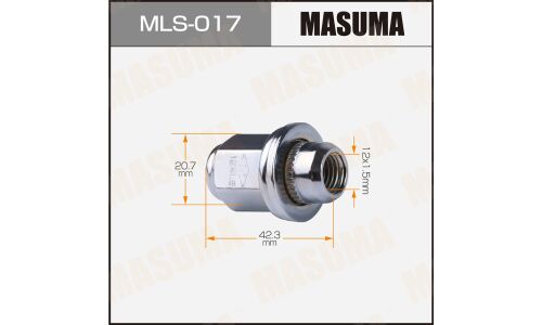 Гайка колесная Masuma MLS-017, закрытая, для Toyota, M12x1.5(R), длина 42.3мм, с прессшайбой 30мм, под ключ 21мм