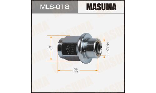 Гайка колесная Masuma MLS-018, закрытая, M14x1.5(R), длина 39мм, с прессшайбой 30мм, под ключ 21мм